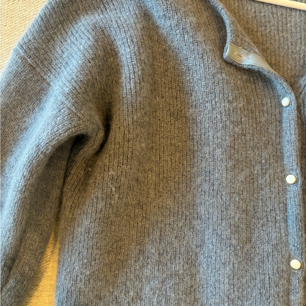 Sézane Blue Gray Button-Front Mohair Blend Cardigan - Picture 3 of 3